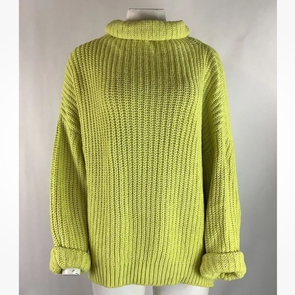 Free People Sweaters - Free People Sz S Swim Too Deep Oversized Sweater Neon Green Cotton Acrylic